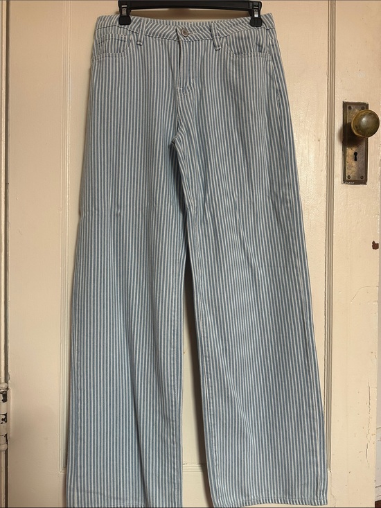 Brandy Melville Pants - Brandy Melville Light Blue and White Vertical Stripe Trousers